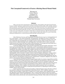 The Conceptual Framework of Factors Affecting Shared Mental Model