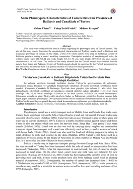 Some Phenotypical Characteristics of Camels Raised in Provinces of Balikesir and Canakkale of Turkey