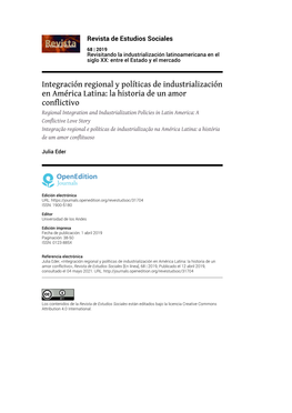 Integración Regional Y Políticas De Industrialización En América Latina