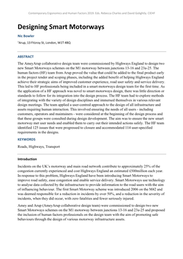 Designing Smart Motorways Nic Bowler 1Arup, 13 Fitzroy St, London, W1T 4BQ