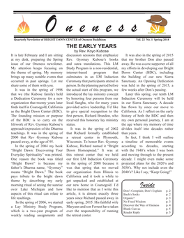 O Neness Quarterly Newsletter of BRIGHT DAWN CENTER of Oneness Buddhism Vol