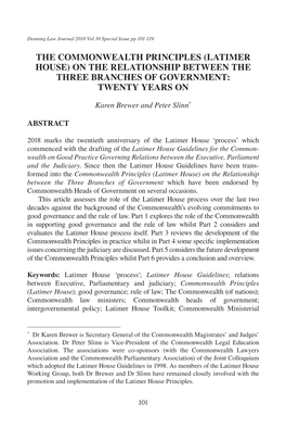 The Commonwealth Principles (Latimer House) on the Relationship Between the Three Branches of Government: Twenty Years On