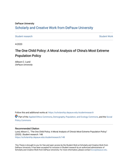 The One Child Policy: a Moral Analysis of China's Most Extreme