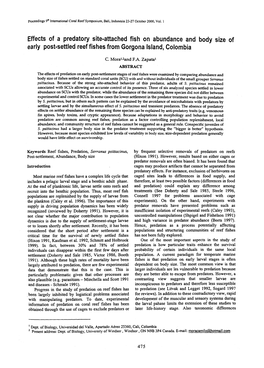 Effects of a Predatory Site-Attached Fish on Abundance and Body Size of Early Post-Settled Reef Fishes from Gorgona Island, Colombia