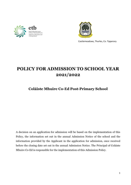 Admissions Policy