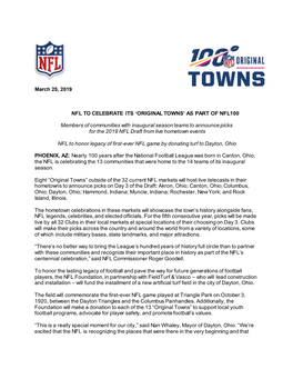 Nfl to Celebrate Its 'Original Towns' As Part of Nfl100