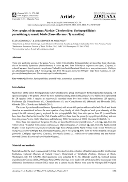 Cheyletoidea: Syringophilidae) Parasitizing Tyrannid Birds (Passeriformes: Tyrannidae)