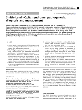 Smith–Lemli–Opitz Syndrome: Pathogenesis, Diagnosis and Management