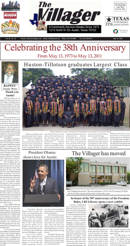 Celebrating the 38Th Anniversary from May 13, 1973 to May 13, 2011 Huston-Tillotson Graduates Largest Class