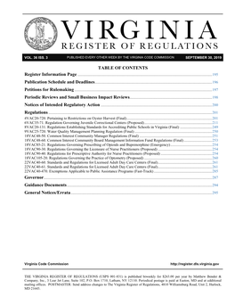 Volume 36, Issue 3 Virginia Register of Regulations September 30, 2019 195 PUBLICATION SCHEDULE and DEADLINES