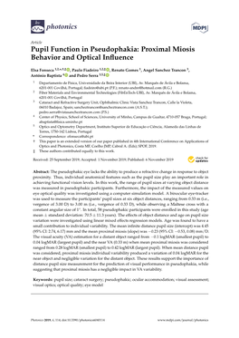 Pupil Function in Pseudophakia: Proximal Miosis Behavior and Optical Inﬂuence