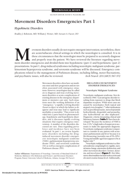 Movement Disorders Emergencies Part 1 Hypokinetic Disorders