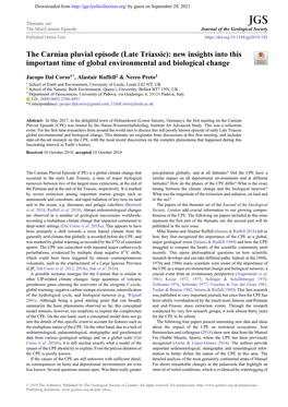 The Carnian Pluvial Episode (Late Triassic): New Insights Into This Important Time of Global Environmental and Biological Change