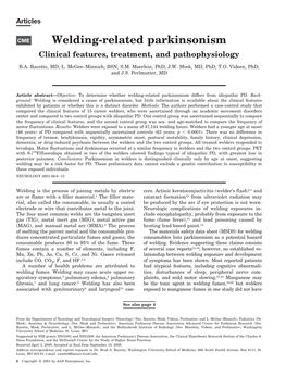 Welding-Related Parkinsonism Clinical Features, Treatment, and Pathophysiology