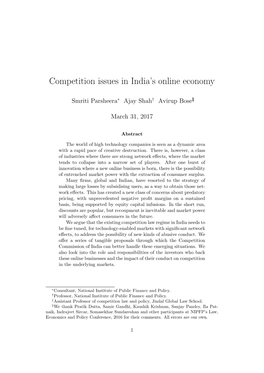 Competition Issues in India's Online Economy