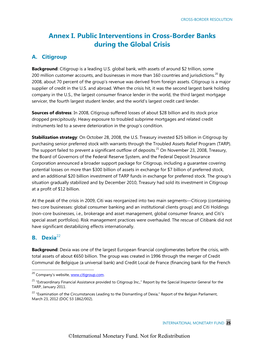 Annex I. Public Interventions in Cross-Border Banks During the Global Crisis