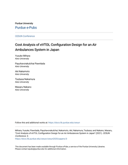 Cost Analysis of Evtol Configuration Design for an Air Ambulances System in Japan