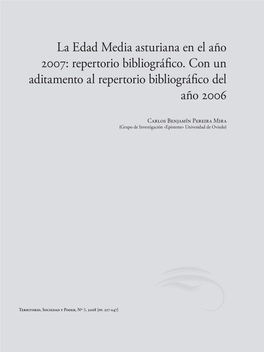 La Edad Media Asturiana En El Año 2007: Repertorio Bibliográfico