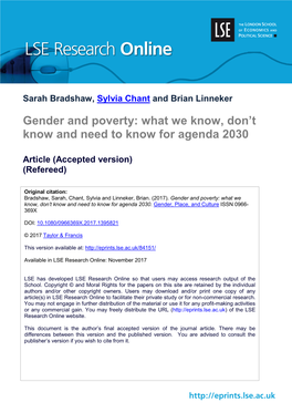 Gender and Poverty: What We Know, Don't Know and Need to Know For