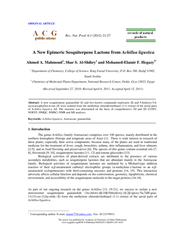 A New Epimeric Sesquiterpene Lactone from Achillea Ligustica