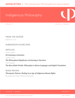 APA Newsletter on Indigenous Philosophy, Vol. 16, No. 2 (Spring 2017)