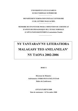 Ny Tantaran'ny Literatiora Malagasy Teo Anelanelan