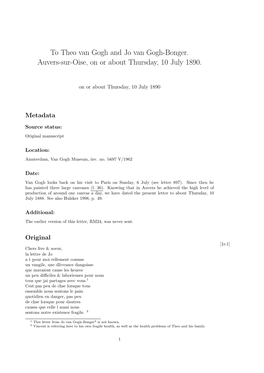 To Theo Van Gogh and Jo Van Gogh-Bonger. Auvers-Sur-Oise, on Or About Thursday, 10 July 1890