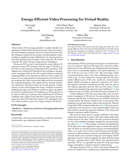 Energy-Efficient Video Processing for Virtual Reality