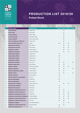 PRODUCTION LIST 2019/20 Potted Stock