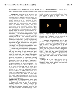 Recovering Lost Pioneer 10 and 11 Image Data: a Project Update