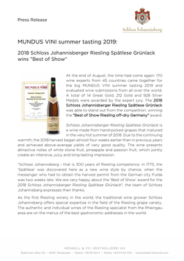 MUNDUS VINI Summer Tasting 2019