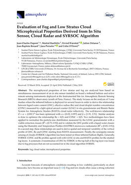 Evaluation of Fog and Low Stratus Cloud Microphysical Properties Derived from in Situ Sensor, Cloud Radar and SYRSOC Algorithm