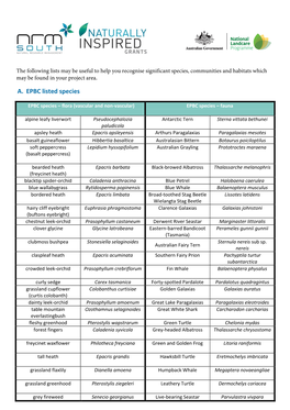 A. EPBC Listed Species