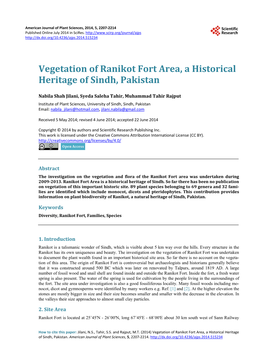 Vegetation of Ranikot Fort Area, a Historical Heritage of Sindh, Pakistan