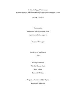 A Dark Ecology of Performance: Mapping the Field of Romantic Literary Celebrity Through Gothic Drama