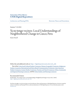 Local Understandings of Neighborhood Change in Cusco, Peru Kalyn Finnell