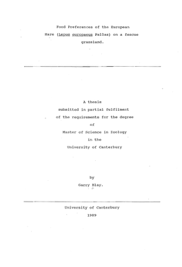 Food Preferences of the European Hare (Lepus Europaeus