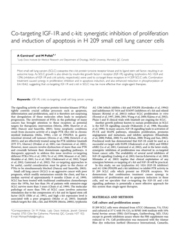 Co-Targeting IGF-1R and C-Kit: Synergistic Inhibition of Proliferation and Induction of Apoptosis in H 209 Small Cell Lung Cancer Cells