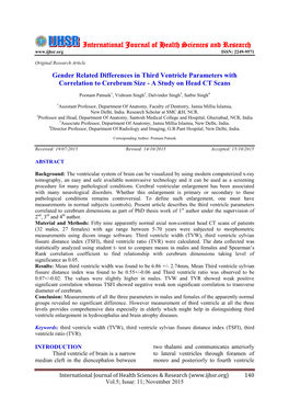 Gender Related Differences in Third Ventricle Parameters with Correlation to Cerebrum Size - a Study on Head CT Scans