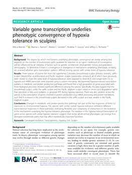Variable Gene Transcription Underlies Phenotypic Convergence of Hypoxia Tolerance in Sculpins Milica Mandic1,4* , Marina L