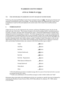 Washburn County Forest Annual Work Plan 2014