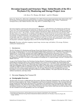 Devonian Isopach and Structure Maps: Initial Results of the IEA Weyburn CO2 Monitoring and Storage Project Area