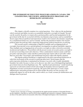 The Oversight of Executive Police Relations in Canada: the Constitution, the Courts, Administrative Processes and Democratic Governance