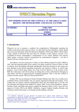 New Perspectives of the Conflict at the Great Lakes Region: the Demographic and Social Factors Authors:1 Sara Nso Alphonse Maind