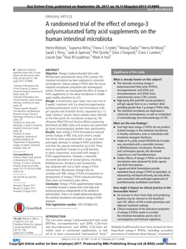 A Randomised Trial of the Effect of Omega-3 Polyunsaturated Fatty Acid Supplements on the Human Intestinal Microbiota