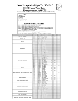 New Hampshire Right to Life-PAC 2008 NH House Voter Guide