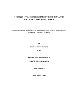 A Critique of Police Oversight Mechanisms in Kenya with Regard to Extrajudicial Killings