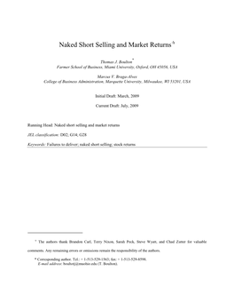 Naked Short Selling and Market Returns