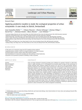 Applying Predictive Models to Study the Ecological Properties of Urban Ecosystems: a Case Study in Zürich, Switzerland