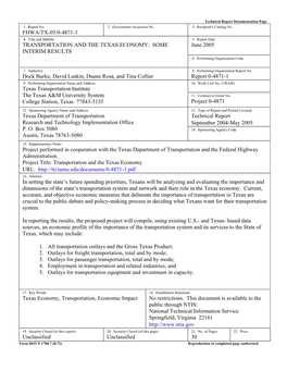 Transportation and the Texas Economy: Some Interim Results